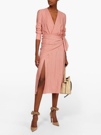 ALTUZARRA Sade pink lamé-striped georgette midi dress - flipped