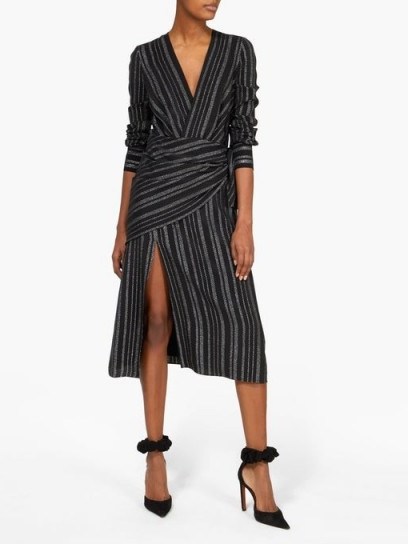 ALTUZARRA Sade metallic-striped wrap dress in black - flipped
