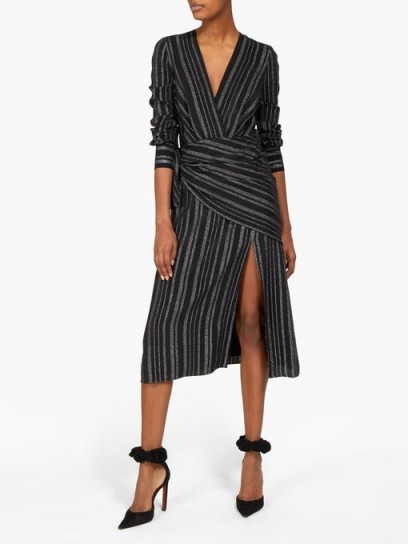 ALTUZARRA Sade metallic-striped wrap dress in black