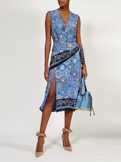 ALTUZARRA Sade blue paisley-print silk wrap dress ~ sleeveless front wrap detail dresses - flipped