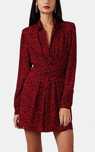 SAINT LAURENT Red and Black Leopard-Print Crepe Shirtdress / designer shirt dress - flipped