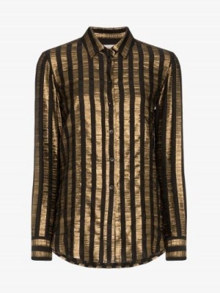Saint Laurent Metallic Stripe Buttoned Shirt ~ black and gold stripes - flipped