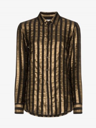 Saint Laurent Metallic Stripe Buttoned Shirt ~ black and gold stripes
