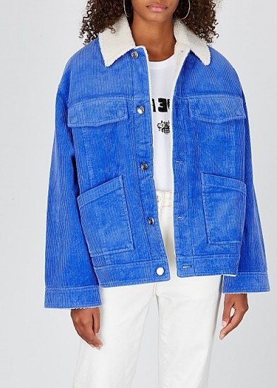 SAMSØE & SAMSØE Venya blue corduroy jacket ~ faux shearling lined jackets - flipped