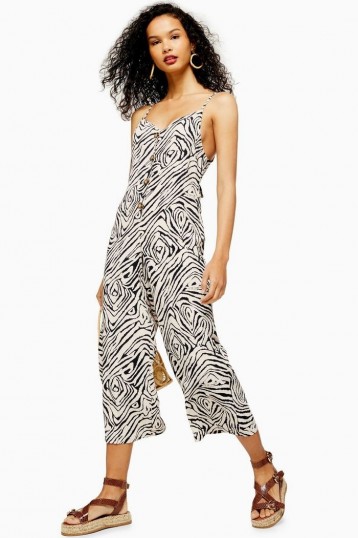 TOPSHOP SEOUL Zebra Print Button Down Jumpsuit Monochrome / strappy summer jumpsuits