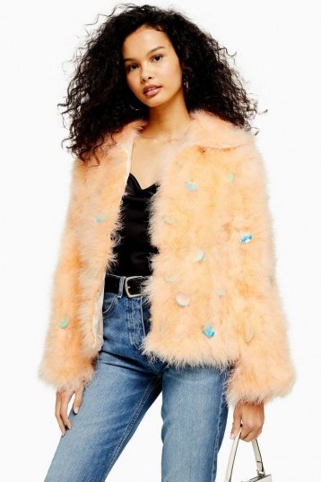 TOPSHOP Sequin Jacket in Peach - flipped