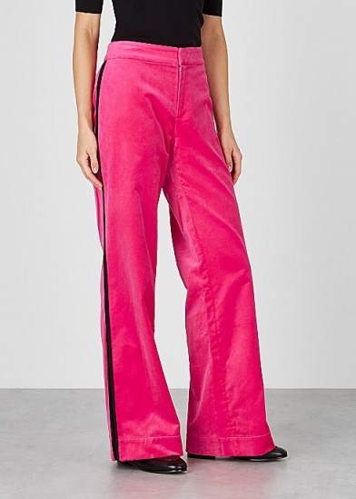 SERENA BUTE Camilla pink velvet trousers ~ bright side stripe pants - flipped