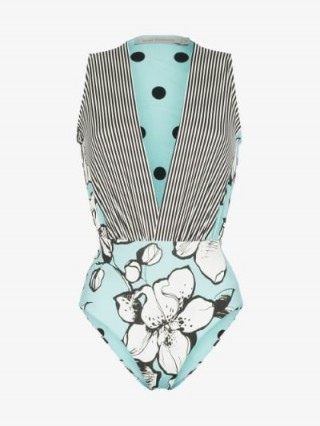 Silvia Tcherassi Blue Alia V-Neck Swimsuit | deep V-neckline swimwear