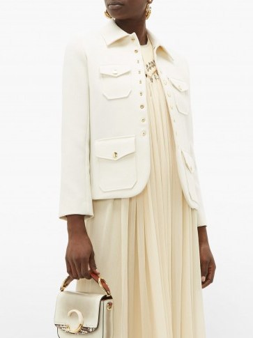 CHLOÉ Single-breasted twill utility jacket in white ~ chic utilitarian clothing - flipped