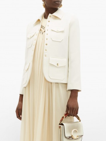 CHLOÉ Single-breasted twill utility jacket in white ~ chic utilitarian clothing