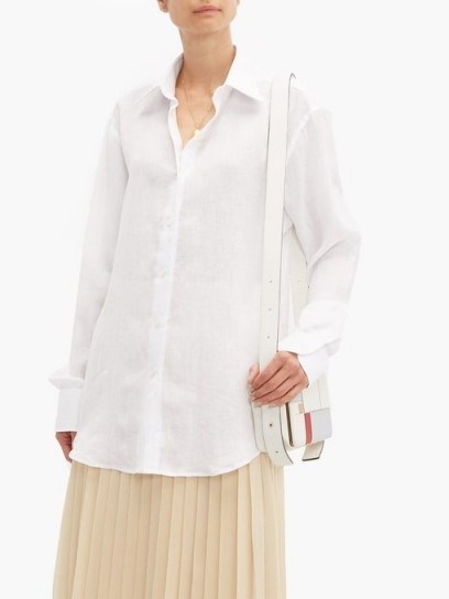EMMA WILLIS Slubbed linen-poplin shirt in white ~ lightweight shirts - flipped