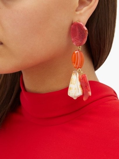 CAROLINA HERRERA Stone & shell charm-drop earrings ~ bright statement jewellery - flipped