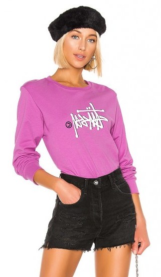 Stussy Basic Logo Tee in Berry / long sleeve graphic t-shirt - flipped