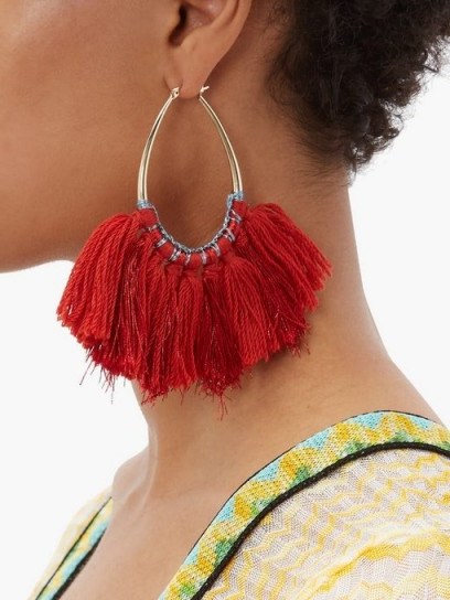 MISSONI Tasselled lurex hoop earrings in red ~ boho statement jewellery - flipped