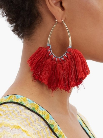 MISSONI Tasselled lurex hoop earrings in red ~ boho statement jewellery