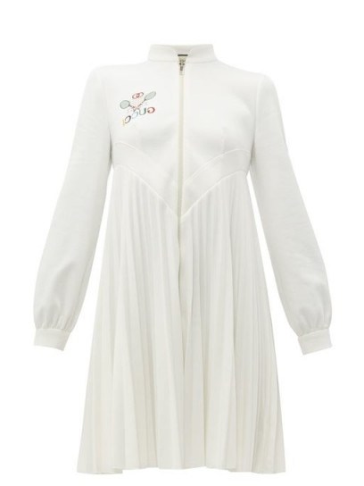 GUCCI Tennis logo-embroidered pleated dress in ivory ~ sporty style clothing - flipped