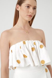 CAMILLA AND MARC CARLOTTA EMBROIDERED LINEN TOP in WHITE ~ strapless gathered summer tops
