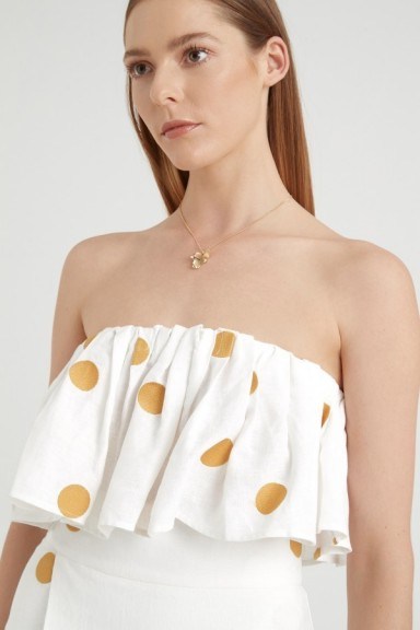 CAMILLA AND MARC CARLOTTA EMBROIDERED LINEN TOP in WHITE ~ strapless gathered summer tops - flipped