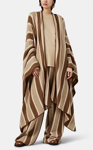 THE ROW Merlyn Cashmere-Silk Cape in Brown / Beige / Cream stripes ~ longline capes - flipped