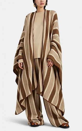 THE ROW Merlyn Cashmere-Silk Cape in Brown / Beige / Cream stripes ~ longline capes
