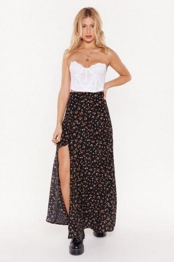 Nasty Gal Throw a Hissy Slit Floral Maxi Skirt in Black - flipped