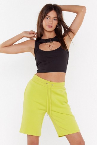 NASTY GAL Time to Chill Jogger Longline Shorts in Lime