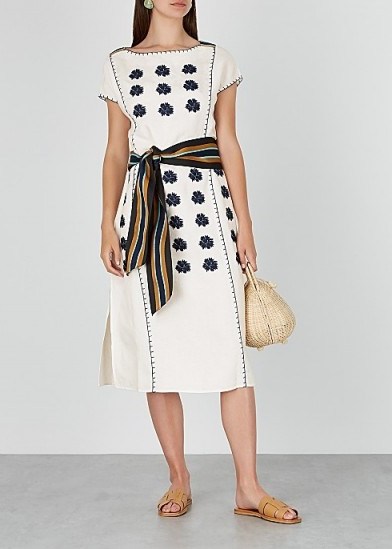 TORY BURCH White embroidered linen-blend midi dress ~ effortless summer style - flipped