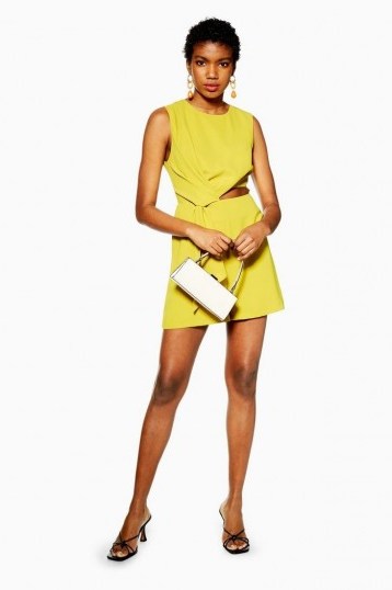 TOPSHOP Twist Drape Playsuit in Chartreuse – summer party playsuits - flipped