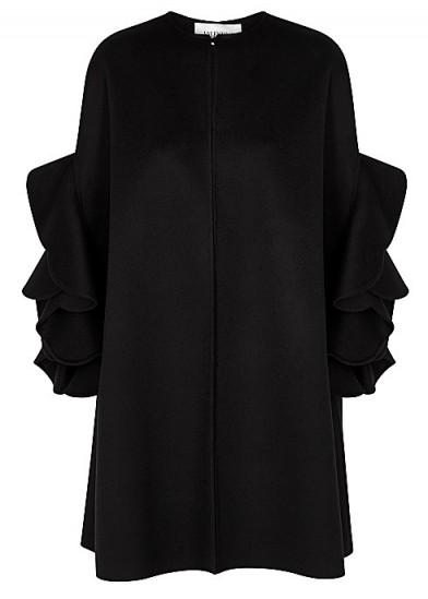 VALENTINO Black ruffled wool-blend cape ~ ruffle trim capes