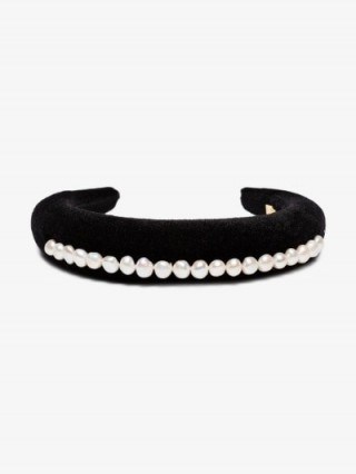 WALD BERLIN Black Velvet Pearl Headband ~ luxe headbands ~ monochrome accessory - flipped