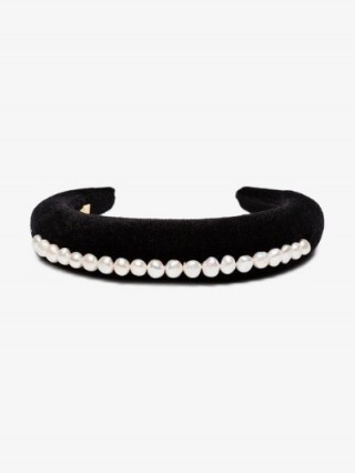 WALD BERLIN Black Velvet Pearl Headband ~ luxe headbands ~ monochrome accessory