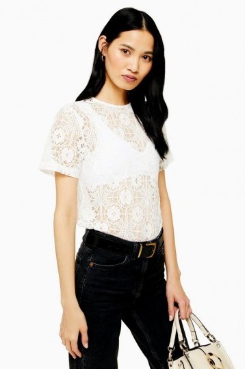 Topshop White Lace T-Shirt | sheer floral tee - flipped