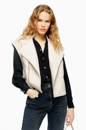 TOPSHOP White Leather Gilet – sleeveless jacket - flipped