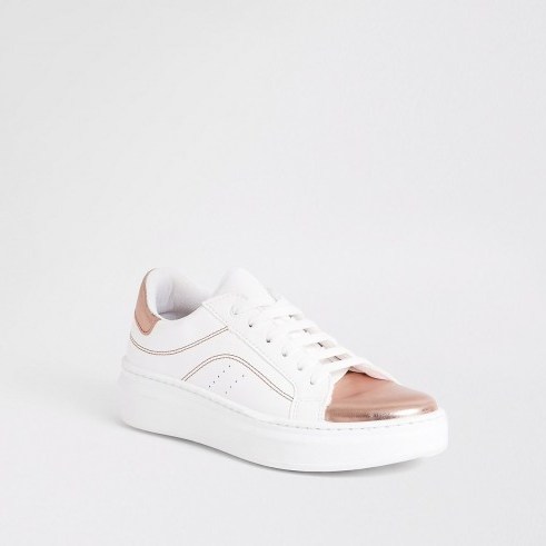 RIVER ISLAND White metallic lace-up trainers – sports luxe - flipped