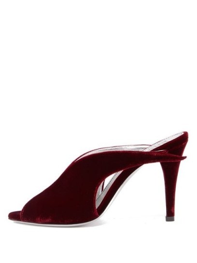 GIVENCHY Winged peep-toe velvet mules in burgundy ~ luxe heels - flipped