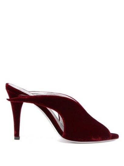 GIVENCHY Winged peep-toe velvet mules in burgundy ~ luxe heels