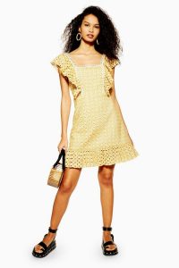 Topshop Yellow Broderie Mini Dress | frill trimmed summer frock