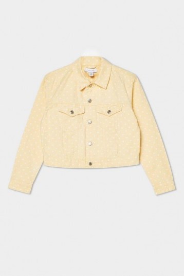 Topshop Yellow Polka Dot Denim Jacket | spot print jackets - flipped