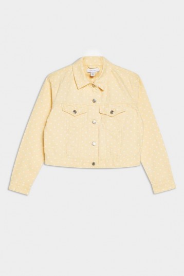 Topshop Yellow Polka Dot Denim Jacket | spot print jackets