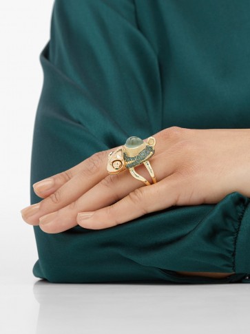 DANIELA VILLEGAS Alexander Fleming prehnite and garnet chameleon ring | luxe statement jewellery