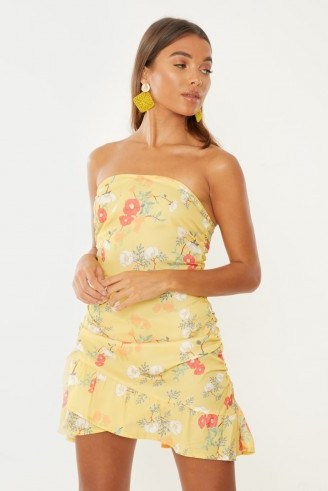 IN THE STYLE ANINA YELLOW FLORAL RUCHED BANDEAU MINI DRESS - flipped