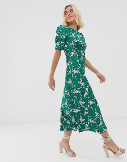 ASOS DESIGN midi tea dress in green floral print | vintage style fashion - flipped