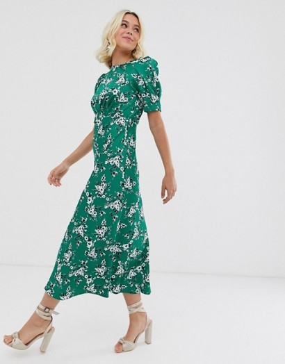 ASOS DESIGN midi tea dress in green floral print | vintage style fashion