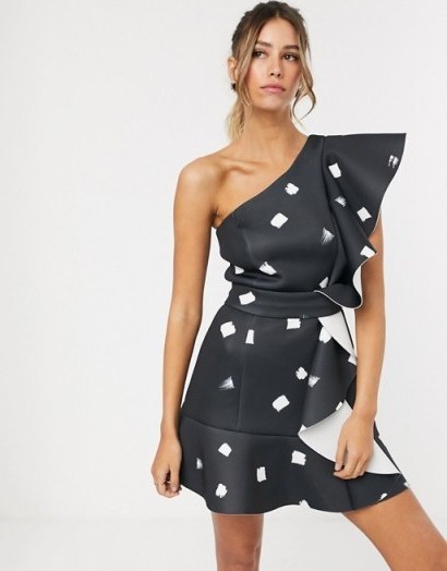 ASOS DESIGN one shoulder mini ruffle dress in print - flipped