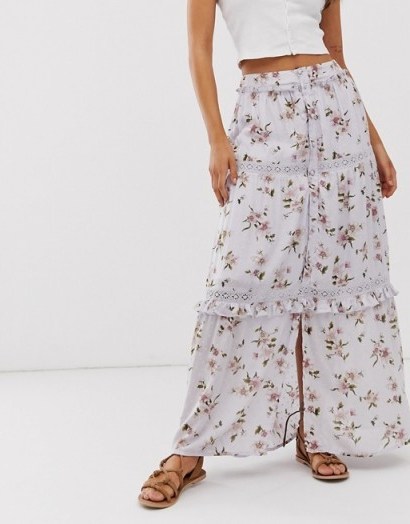 ASOS DESIGN prairie tiered maxi skirt in dusty lilac floral print - flipped