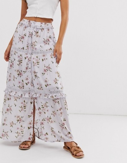 ASOS DESIGN prairie tiered maxi skirt in dusty lilac floral print