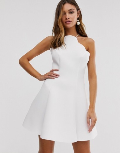 ASOS DESIGN scallop halter mini skater dress | fit and flare party frock