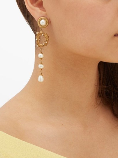 DOLCE & GABBANA Asymmetric DG logo and faux pearl drop earrings