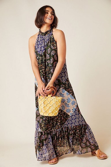 ANTHROPOLOGIE Katrina Maxi Dress ~ long patch print halter dresses - flipped