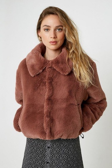 UO Faux Fur Crop Jacket in Brown ~ vintage look winter jackets - flipped